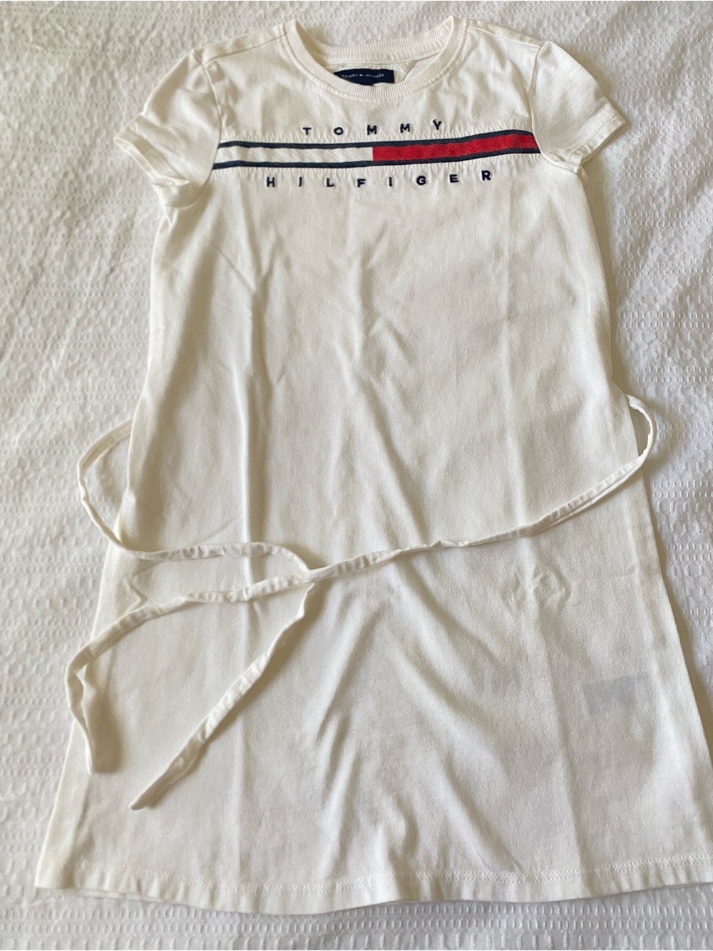 Tommy Hilfiger Cream Short-Sleeve Logo Tee Dress with Tie Waist